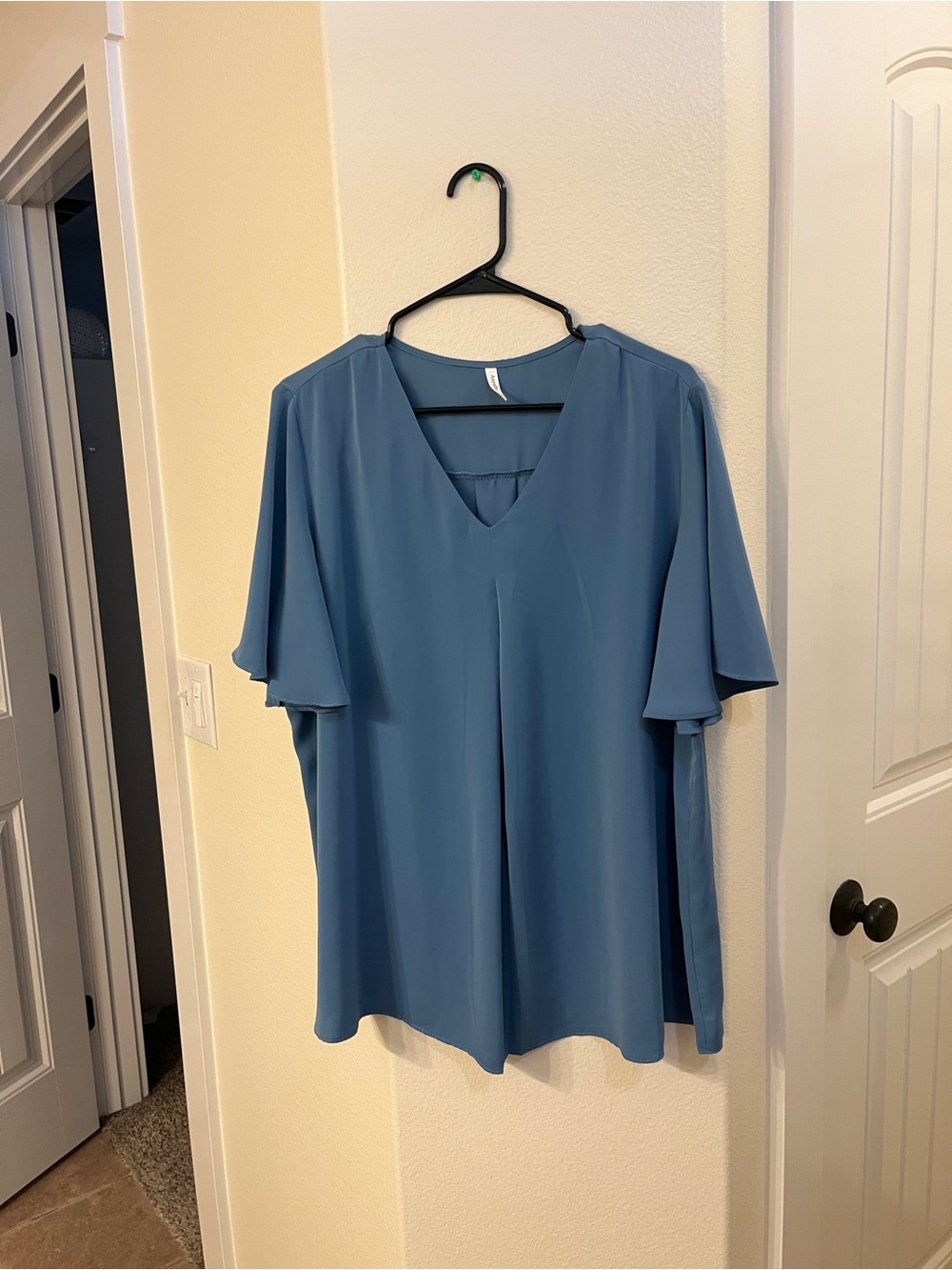 Women's V-Neck Flutter Sleeve Top - Blue